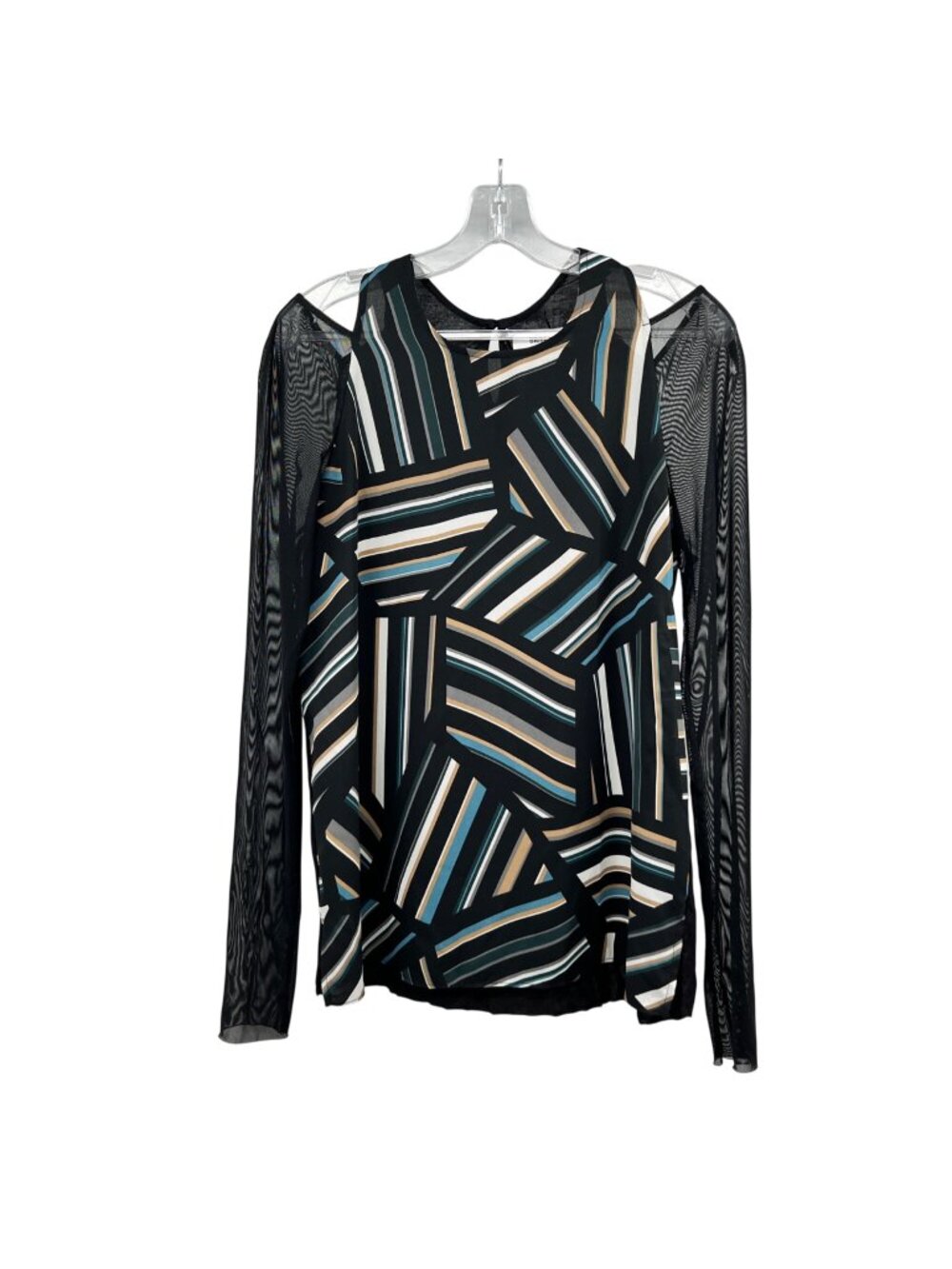 BAILEY 44 Cold Shoulder Top Long Mesh Sleeve Black/Multi Print Size Medium